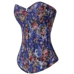 Alivila.Y Fashion Womens Vintage Floral Denim Overbust Corset Bustier Top XL